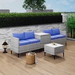 4-Piece Rattan Patio Set – Modular Sectional with Storage Box & Glass Table, Weather-Resistant for Outdoor Lounge, Balcony - 1 of 4