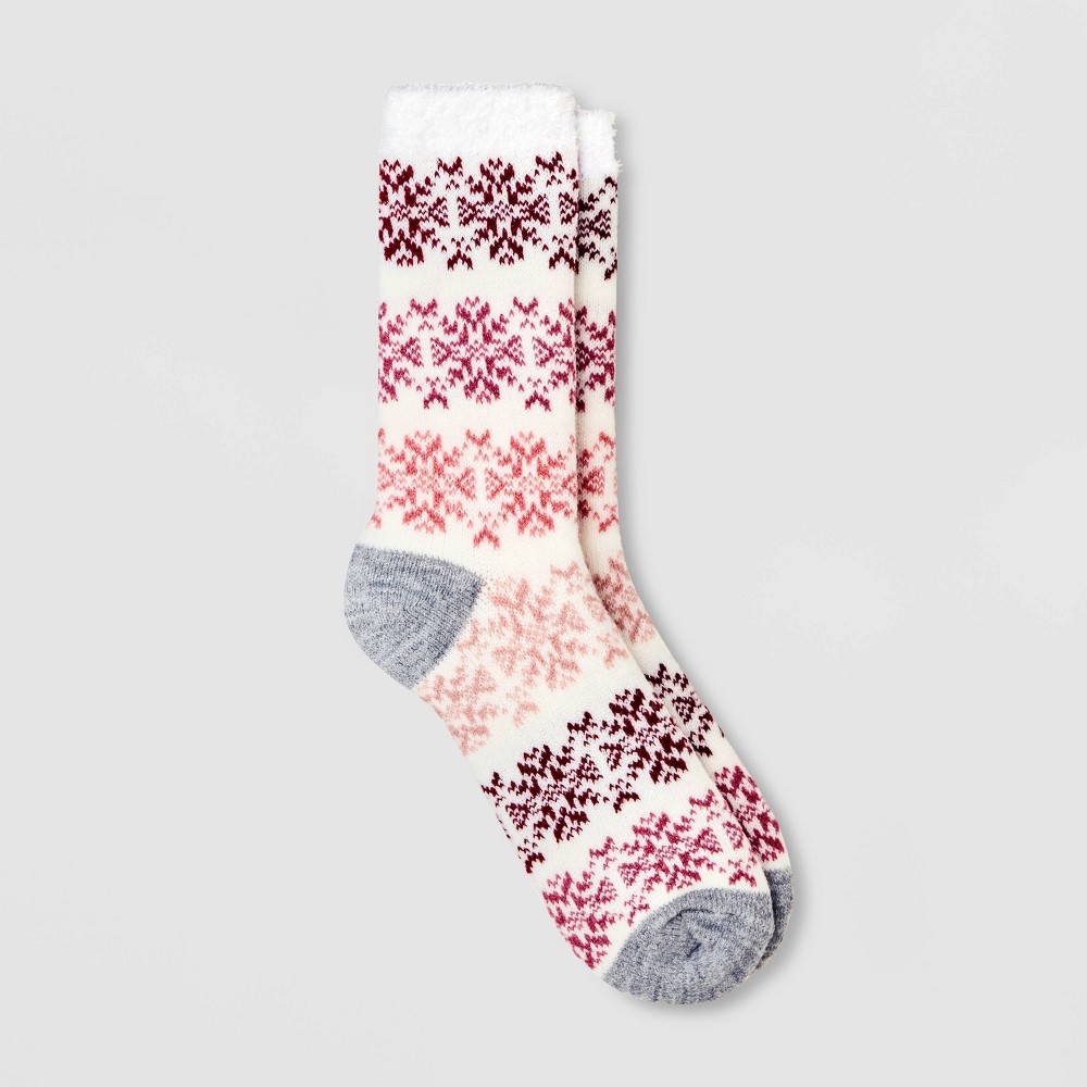 Women's Snowflake Double Lined Cozy Crew Socks - A New Day Pink 4-10