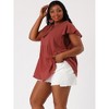 Agnes Orinda Women's Plus Size Cotton Flutter Sleeve Drawstring Flowy Summer Split V Neck Blouse - 2 of 4