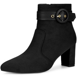 Perphy Women's Buckle Strap Pointy Toe Block Heel Ankle Boots - 1 of 3