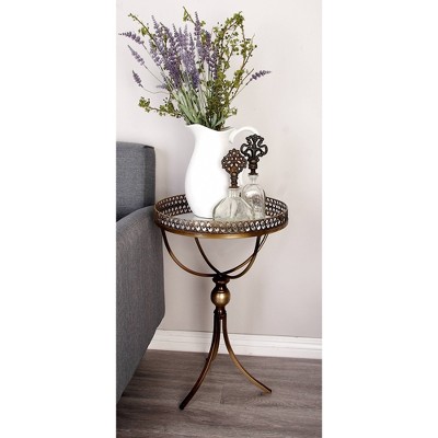 Gold Brass Round Metal and Glass Accent Table