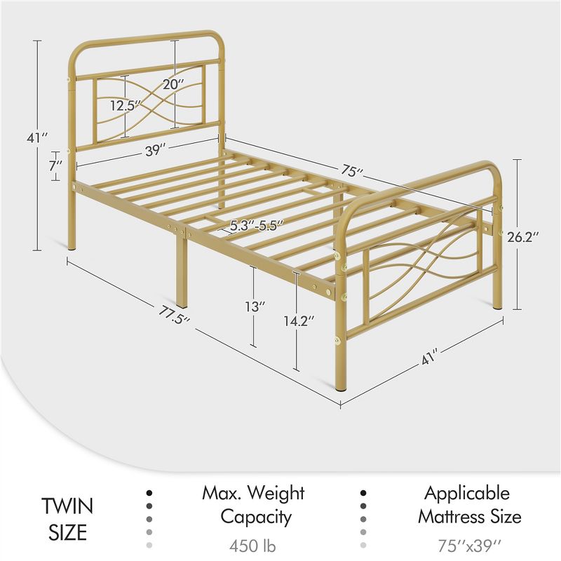 Yaheetech Vintage Metal Bed Frame with headboard, 4 of 12