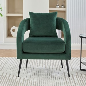 Hrinhom 26.4" W Modern Accent Chair,Upholstered Velvet Reading Chair with Metal Legs and Pillows-GREEN - 1 of 4