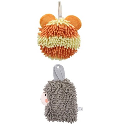 REGALWOVEN Chenille Fuzzy Ball Bathroom Alpaca Fuzzy Soft Absorbent Hanging Towels 7" x 7"/7" x 11" 2 Pcs