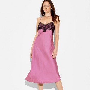 Women's Lace Trim Satin Midi A-Line Dress - Wild Fable™ - 1 of 3