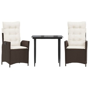 vidaXL 7 Piece Patio Dining Set with Cushions Brown Poly Rattan - 1 of 4