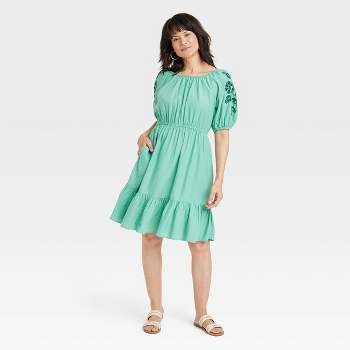 Women's 3/4 Sleeve Embroidered Dress - Knox Rose™ Light Green XL