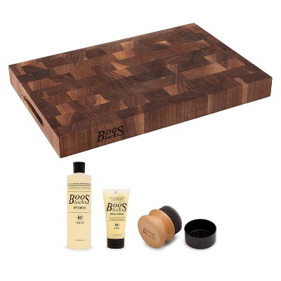 John Boos Classic Collection Walnut Wood Edge Grain Reversible Kitchen Countertop 18 x 12 Inches Cutting Board with 3 Piece Maintenance Set