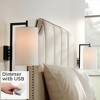 Possini Euro Design Modern Wall Lamps Set of 2 with USB Port Black Plug-In 8" Light Fixture White Fabric Shade for Bedroom Bedside House - image 2 of 4