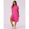 cheibear Women's Cotton Chest Pleat Design Loose Short Sleeve Cozy Nightgowns - 2 of 4