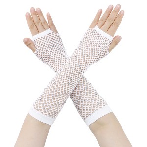 INSPIRE CHIC Women's Long Elastic Mesh Rhinestone Cosplay Net Half Finger Sleeves Gloves for Female Dance Party 1Pair - 1 of 4