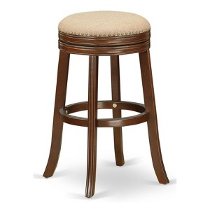 East West Furniture Devers 30" Wood Swivel Backless Bar Stool in Mocha/Mahogany - 1 of 4