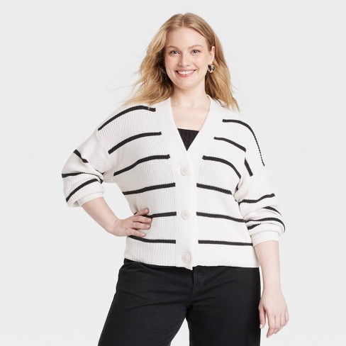 Women s Button up Cardigan Universal Thread Black white Striped Xxl Target