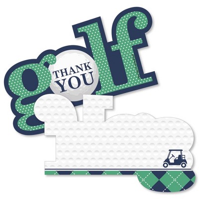 Big Dot of Happiness Par-Tee Time - Golf - Shaped Thank You Cards - Birthday or Retirement Party Thank You Note Cards with Envelopes - Set of 12