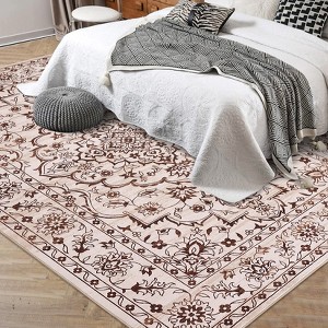 Modern Washable Area Rug for Living Room, Floral Print Floor Rug with Non Slip Backing, Low Pile Stain Resistant Indoor Carpet for Dorm - 1 of 4