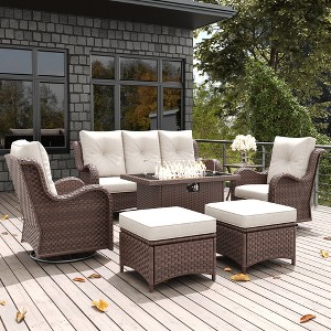 LayinSun Outdoor Patio Furniture Set, Brown Rattan Wicker Sectional Swivel Rocker Chairs Sets with Ottomans, Swivel Glider Chair - 1 of 4