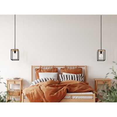 Libertad Mini Pendant Light in Structured Black with Wood Accent