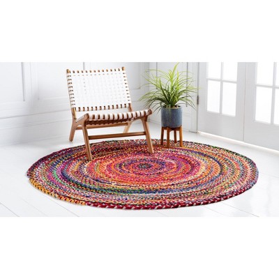 Handmade Boho Vibes Round Cotton Braided Rug, 3'3" - Blue & Multicolor