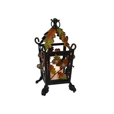 Transpac Metal 11.61 in. Multicolor Harvest Season Leaves Lantern