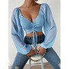 Sweetheart Neckline Crop Tops with Mesh Peasant Sleeve Adjustable Tie Ruched Bust Crop Tops Ribbed Tops with Bishop Sleeve - 3 of 4