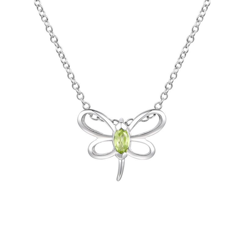 Guili Sterling Silver White Gold Plated with Peridot Tourmaline Gemstone Butterfly Pendant Necklace, 1 of 4