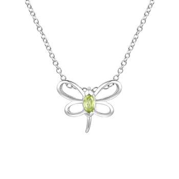 Guili Sterling Silver White Gold Plated with Peridot Tourmaline Gemstone Butterfly Pendant Necklace