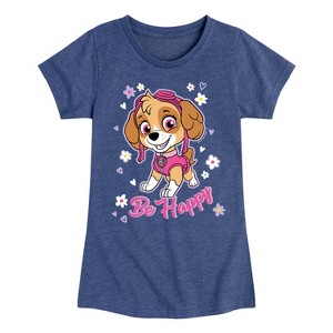 Girls' - Paw Patrol - Skye Be Happy with Flowers and Hearts Fitted Short Sleeve Graphic T-Shirt - 1 of 4