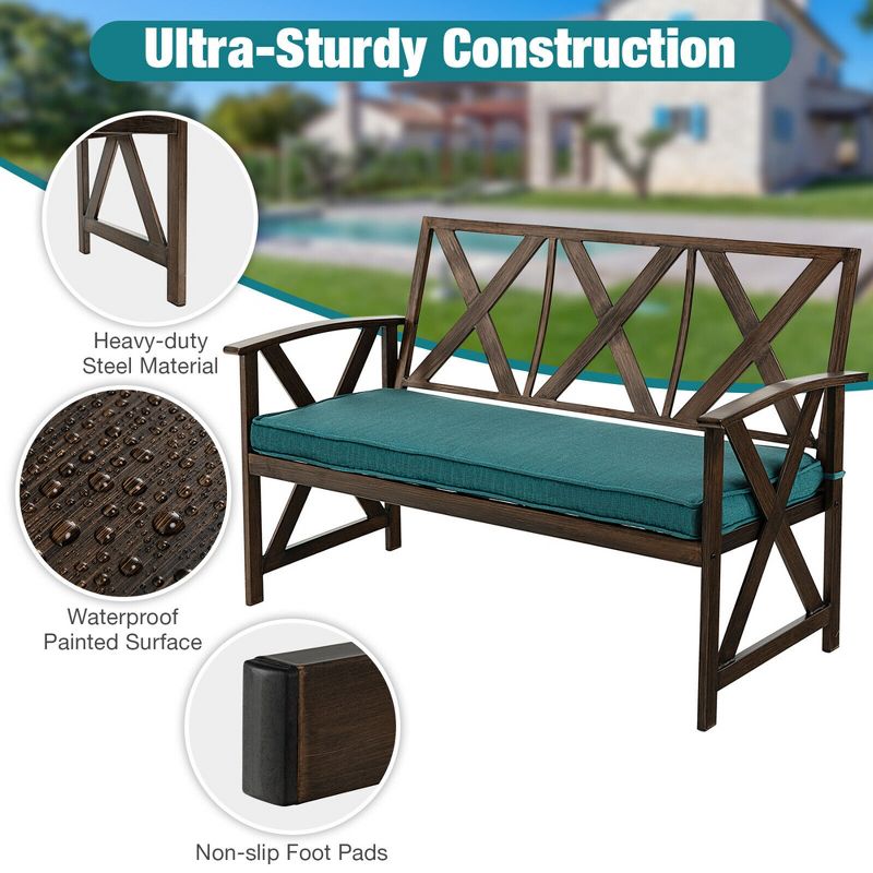 Tangkula 51.5" Outdoor Garden Bench Cushioned Patio Chair with Wood Grain Steel Frame, 3 of 8