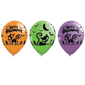 11" Halloween Cats & Bats Latex Balloons 25 Pack – Spooky Party Decorations - 1 of 4