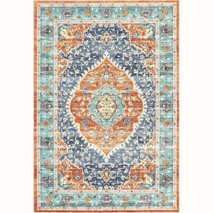 Vintage Style Area Rug - Machine Washable, Non Slip, Low Pile Lightweight Print, for Living Room, Bedroom, Dining Room, and Home Office - 1 of 4