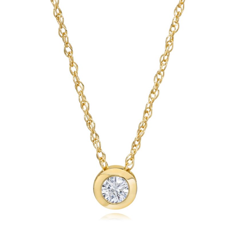 Pompeii3 3/8ct Lab Created Bezel Solitaire Diamond Pendant 14k Yellow Gold Necklace, 2 of 4