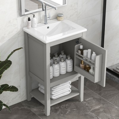 NicBex Bathroom Vanity with Sink,Bathroom Sink Vanity with Soft Closing Door and Open Shelf,20 inch Bathroom Sink Cabinet for Bathroom,White/Gray