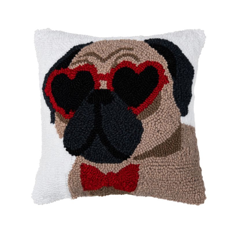 C&F Home Pugs & Kisses Valentine's Day Hooked 12 X 12 Inch Throw Pillow Decorative Accent Couch And Bed, 1 of 7