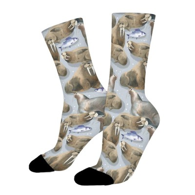 Walrus Women Printed Crew Socks Funny Funky Socks Soft Polyester Novelty Gifts for Artists Men