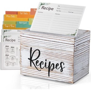 Recipe Box, Wooden Recipe Organizer, Black Holder with 50 Recipe Cards 4"x6" & 6 Dividers, Book for Your Recipes - 1 of 4