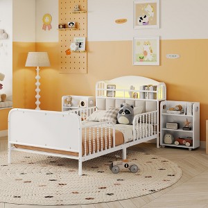 CAVINAS Twin Metal Platform Bed Frame with Light,Kids Metal Twin Bed with Upholstered,Bed Frame with Storage Headboard for Bedroom - 1 of 4