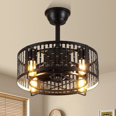 Kviflon 18 Inch Caged Ceiling Fan with Light and Remote,8 Blades,2 Downrod Industrial Style,for Dining Room,Kitchen,Bedroom