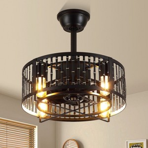 Kviflon 18 Inch Caged Ceiling Fan with Light and Remote,8 Blades,2 Downrod Industrial Style,for Dining Room,Kitchen,Bedroom - 1 of 4