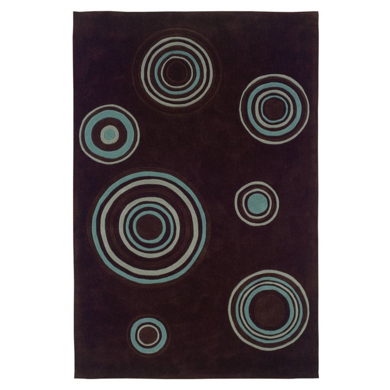 5&#39;x7&#39; Trio Collection Ringed Area Rug Chocolate/Spa Blue - Linon, 1 of 7
