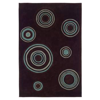 5'x7' Trio Collection Ringed Area Rug Chocolate/Spa Blue - Linon
