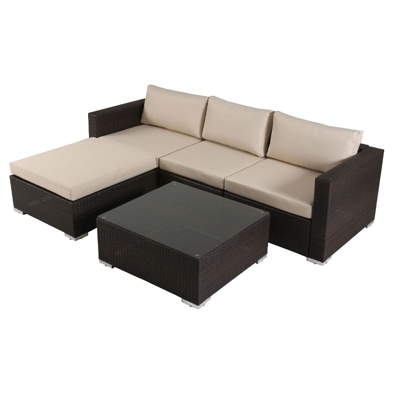 Santa Rosa 5pc Wicker Patio Seating Sectional Set with Cushions - Multi Brown with Beige Cushions - Christopher Knight Home, 3 of 6