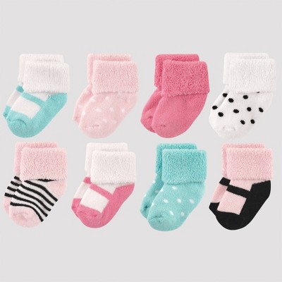 Luvable Friends Baby Girls' 8pk Mary Janes Terry Booties - Mint/Pink 6-12M