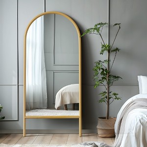 PexFix 31 in. W x 71 in. H Ladder-Style Arched Solid Wood Framed Mirror in Brown - 1 of 4