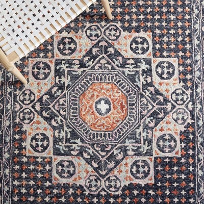 Handmade Tufted Black Wool Square Accent Rug