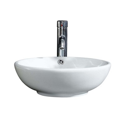 Modern White Ceramic Round Vessel Sink with Overflow