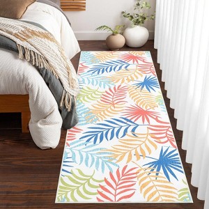 Modern Throw Rugs Botanical Area Rug Machine Washable Rug Stain Resistant Easy Cleaning Area Rug Low Pile Floor Cover Folding Carpet For Home Decor - 1 of 4