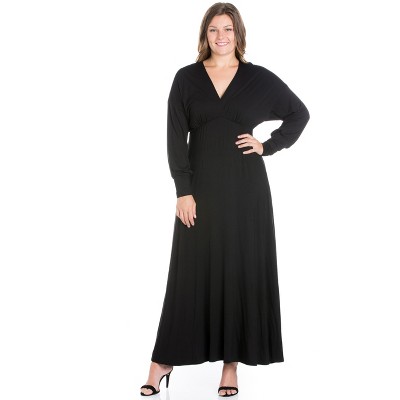 24seven Comfort Apparel V-neck Long Sleeve Plus Size Maxi Dress-black ...