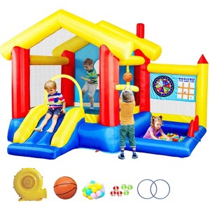 Belatt 8-in-1 Inflatable Waterpark Slide and Trampoline, Backyard Pool Toy Set with Basketball Hoop, Ball Pool and Blower, Backyard Fun - 1 of 4