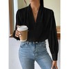 Spring Autumn Winter New European And American Style Long Sleeve V-Neck Solid Color Loose Shirt - 4 of 4