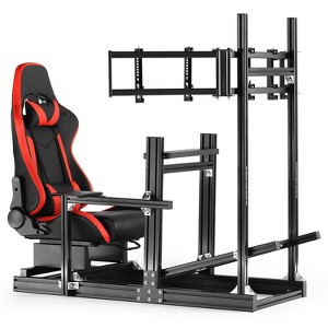 Dardoo Aluminum Profile Racing Sim Cockpit with Triple Monitor Mount & Red Seat,Compatible with Logitech,Thrustmaster.Excluding electronic devices - 1 of 4